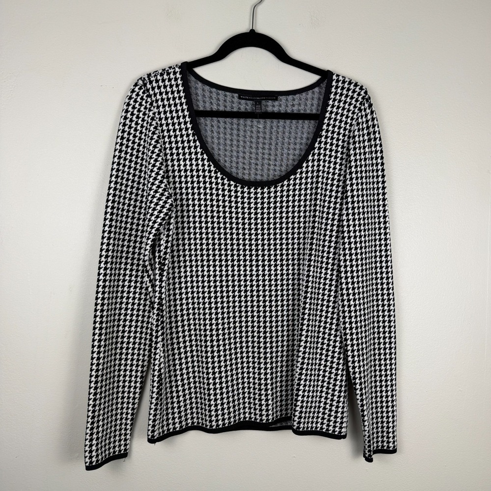 White House Black Market Sweater Womens Large Black White Houndstooth Scoop Neck